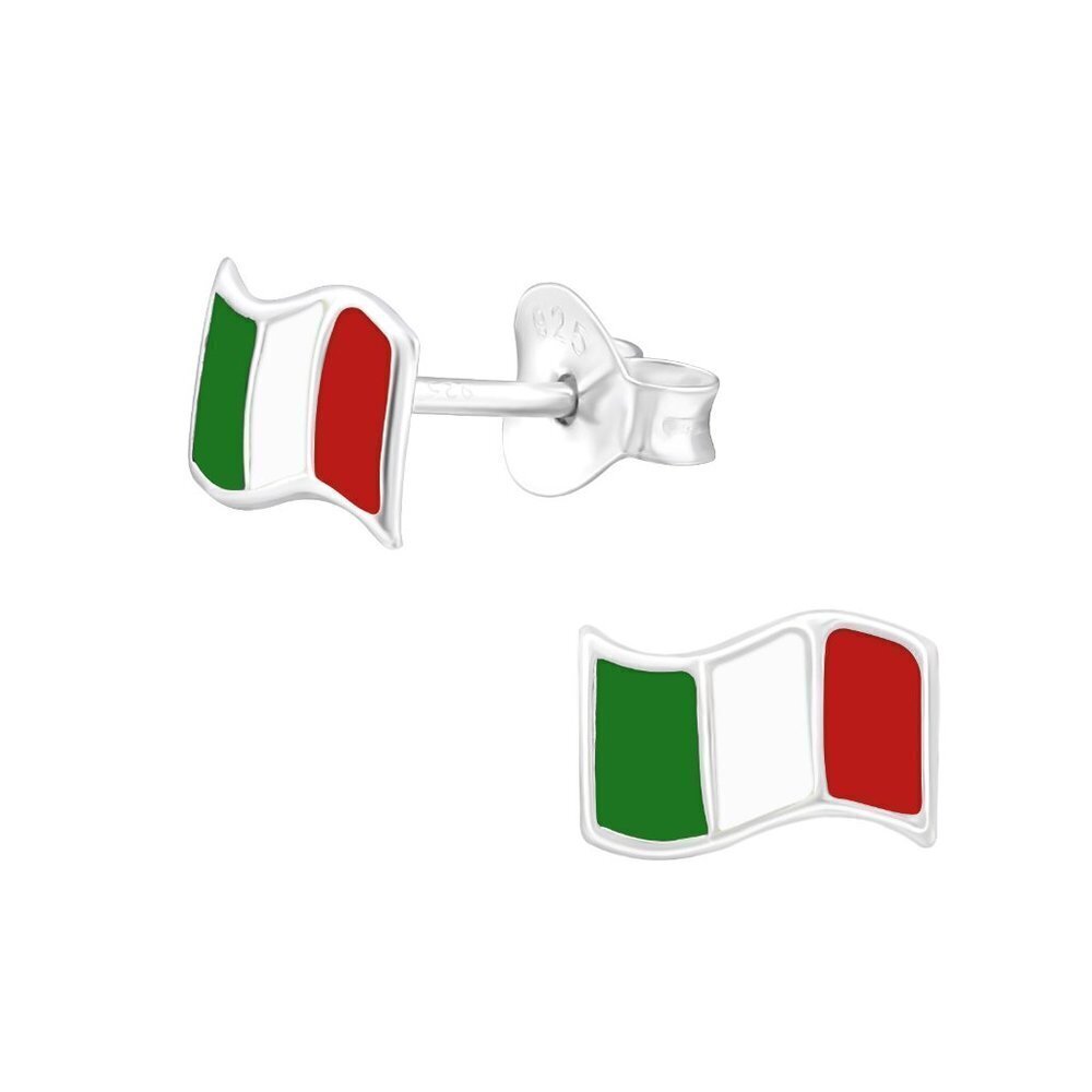 Genuine 925 Sterling Silver Italian Flag Earring Studs​
